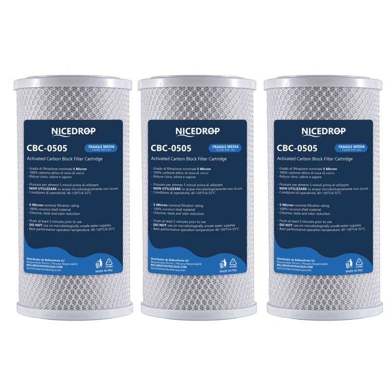 NICEDROP Carbon Block CTO 5 Pollici - 5 Micron 3PZ