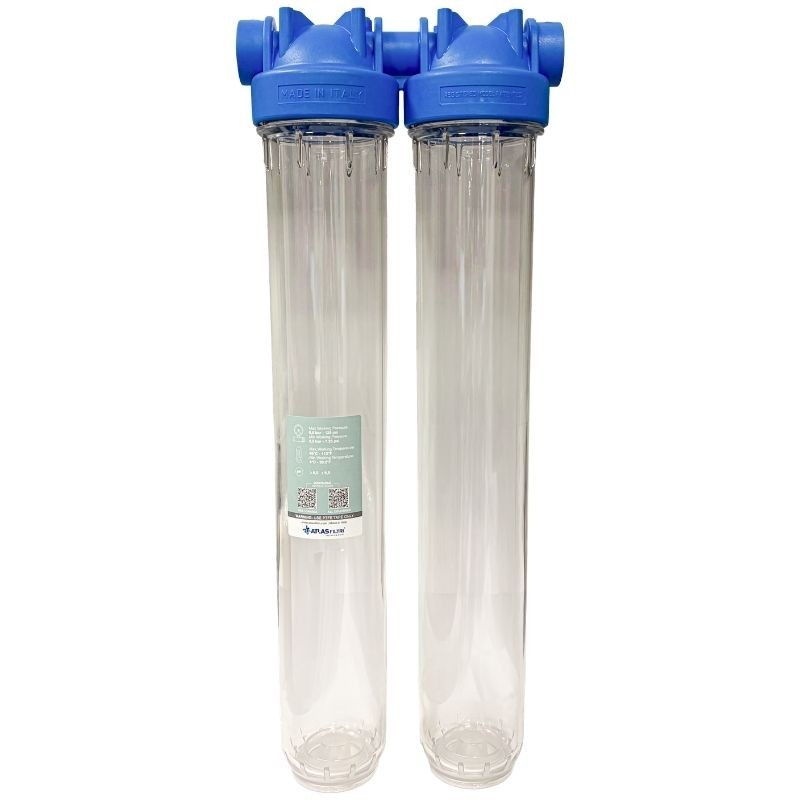 Batteria twin porta filtro 20" trasparente-trasparente