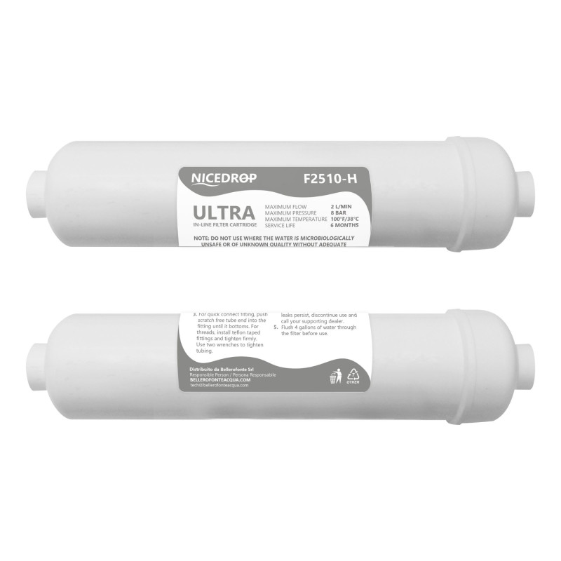 NICEDROP Filtro in Linea Ultrafiltrazione 10" Carbone e Membrana Cava 0,1 Micron 2PZ