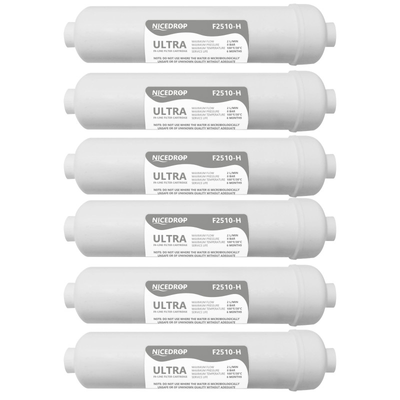 NICEDROP Filtro in Linea Ultrafiltrazione 10" Carbone e Membrana Cava 0,1 Micron-6PZ