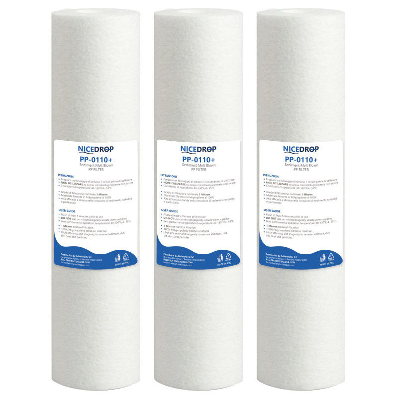NICEDROP Filtro Sedimenti 10 Pollici 1 Micron Ultrafiltrazione 3PZ