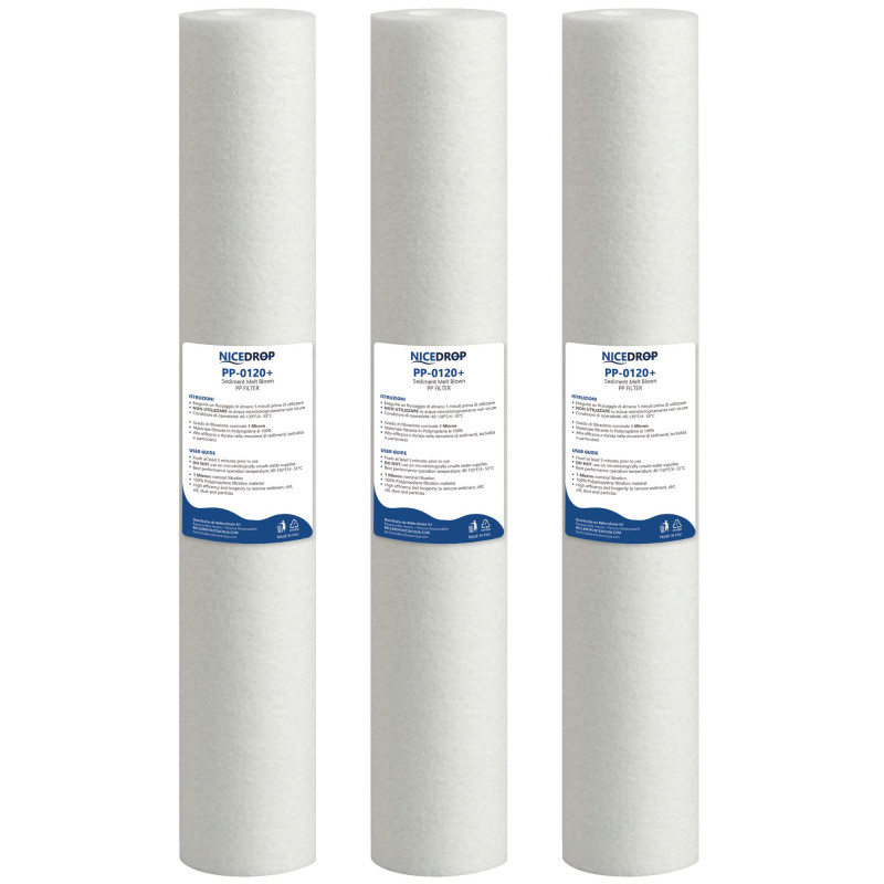 NICEDROP Filtro Sedimenti 20 Pollici 1 Micron Ultrafiltrazione 3PZ