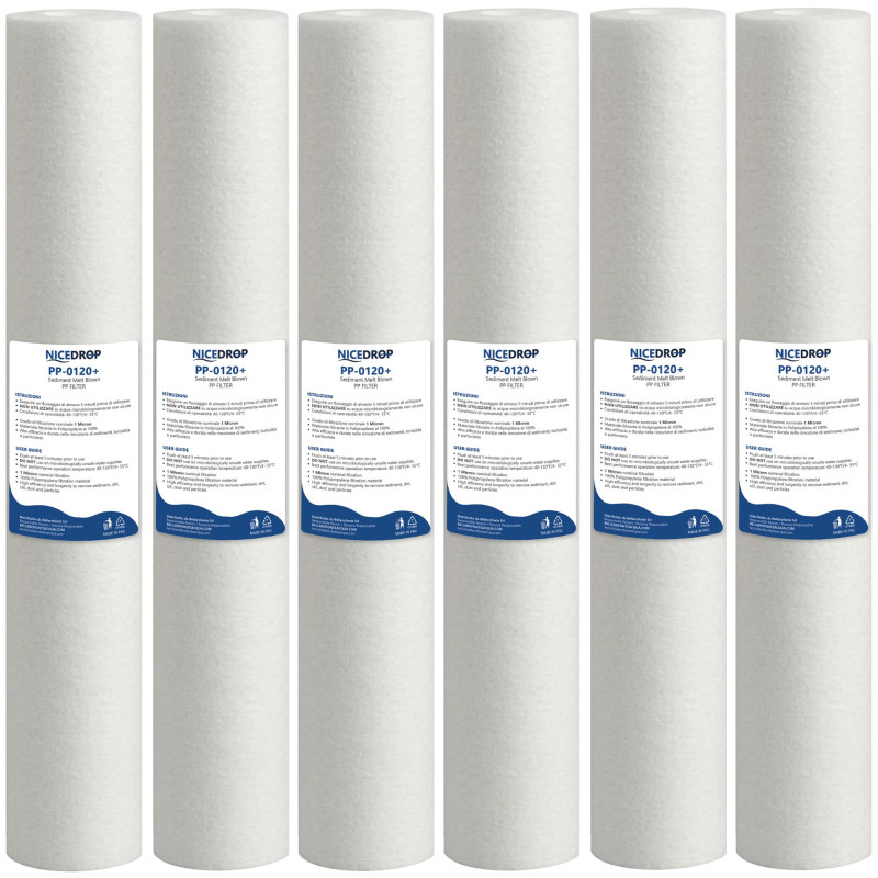 NICEDROP Filtro Sedimenti 20 Pollici 1 Micron Ultrafiltrazione 6PZ